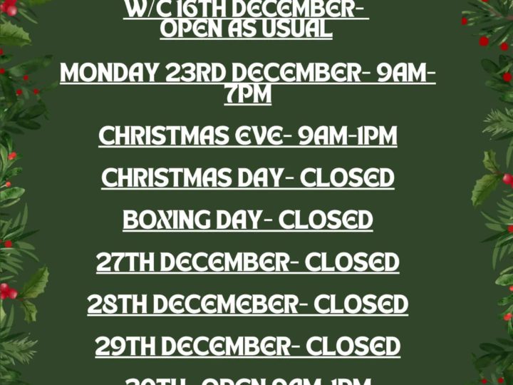 Christmas Opening Times